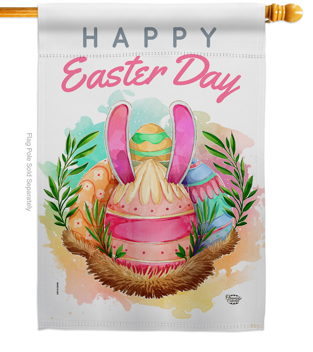 H192349-BO Happy Bunny Eggs Springtime Easter Double-Sided Garden Decorative House Flag, Multi Color