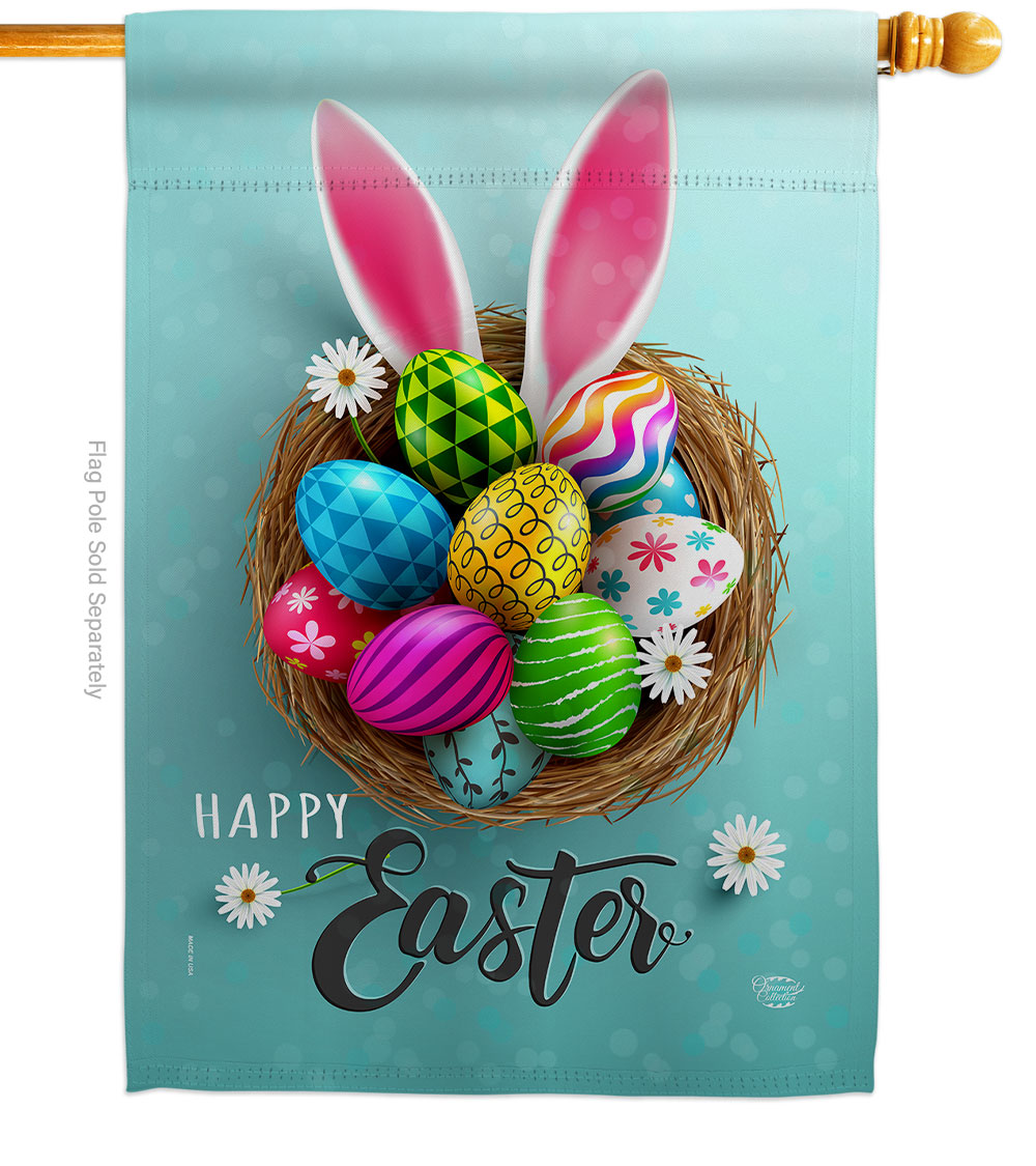 Bunny Easter Eggs Springtime Double-Sided Garden Decorative House Flag, Multi Color