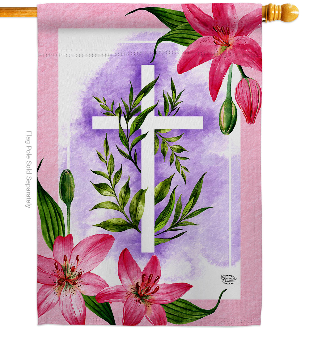 Lilies Cross Religious Faith Double-Sided Garden Decorative House Flag, Multi Color