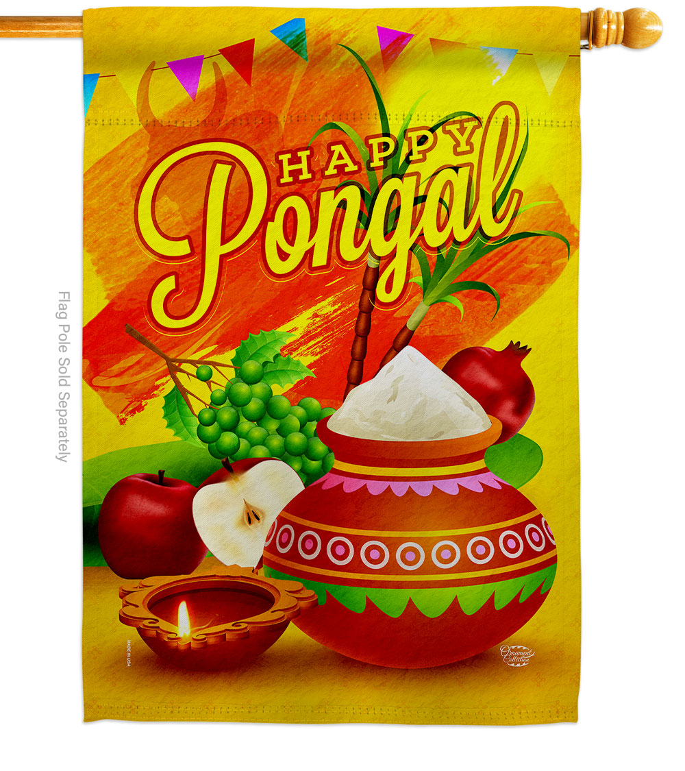 Happy Pongal Religious Double-Sided Garden Decorative House Flag, Multi Color