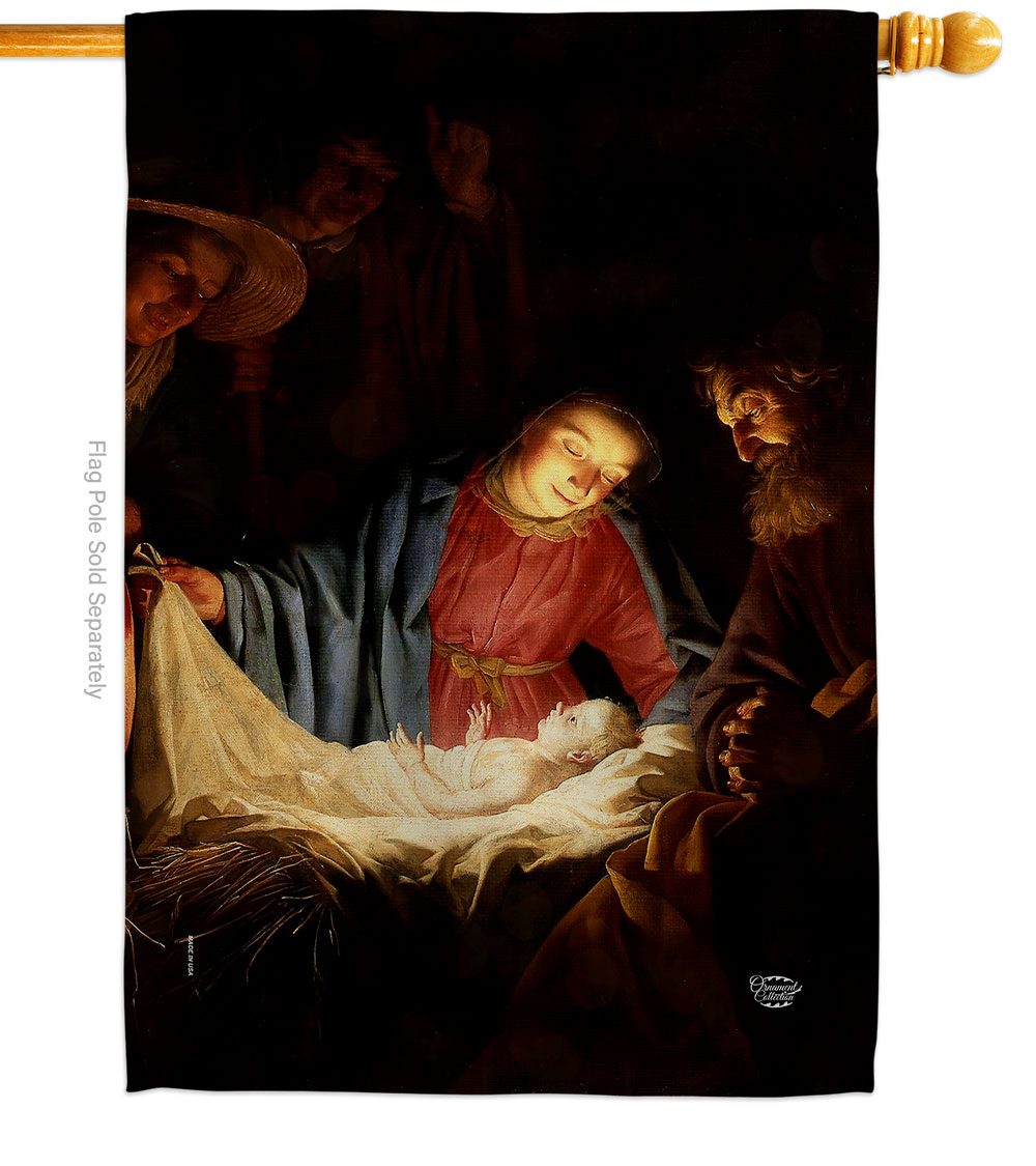 H192550-BO Adoration of the Shepherds Religious Faith Double-Sided Garden Decorative House Flag, Multi Color