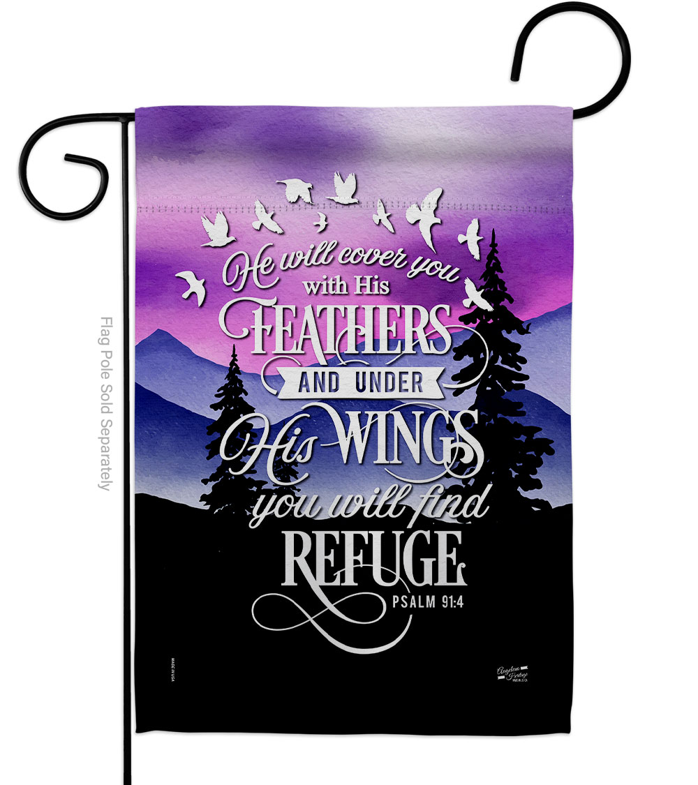 He will cover you with his Feather Religious Bible Verses Double-Sided Decorative Garden Flag, Multi Color