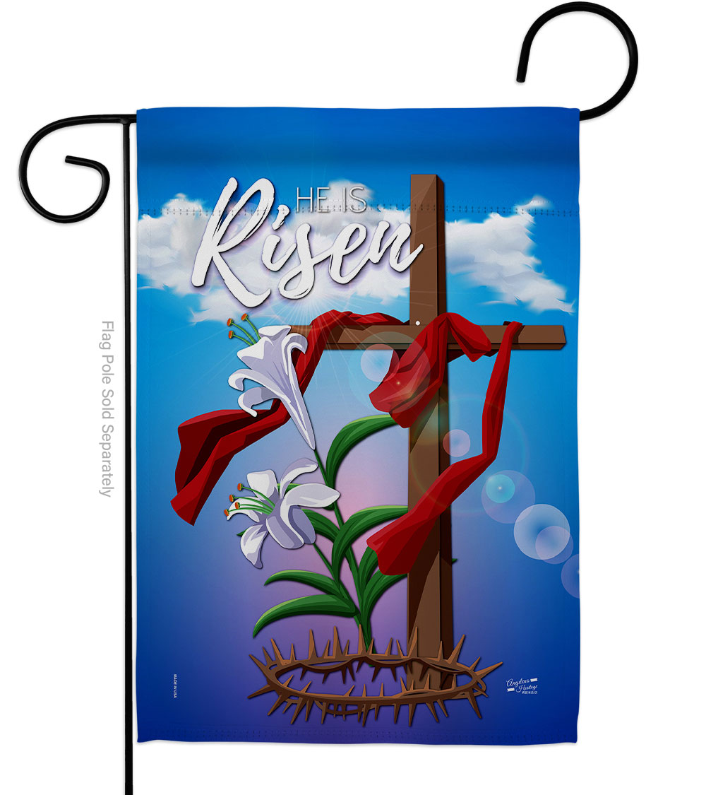 G135157-BO Easter Cross Religious Faith Double-Sided Decorative Garden Flag, Multi Color