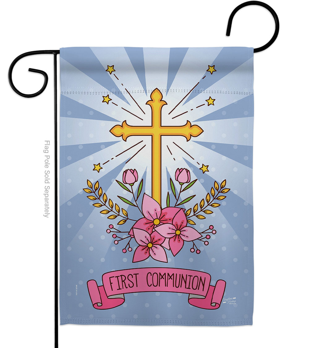 G135212-BO Holy Communion Religious First Double-Sided Decorative Garden Flag, Multi Color