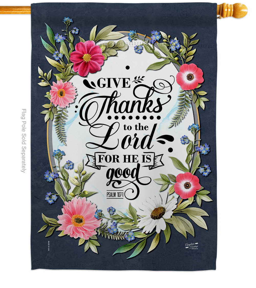 H130340-BO Give thanks to the Lord Religious Bible Verses Double-Sided Garden Decorative House Flag, Multi Color -  Angeleno Heritage