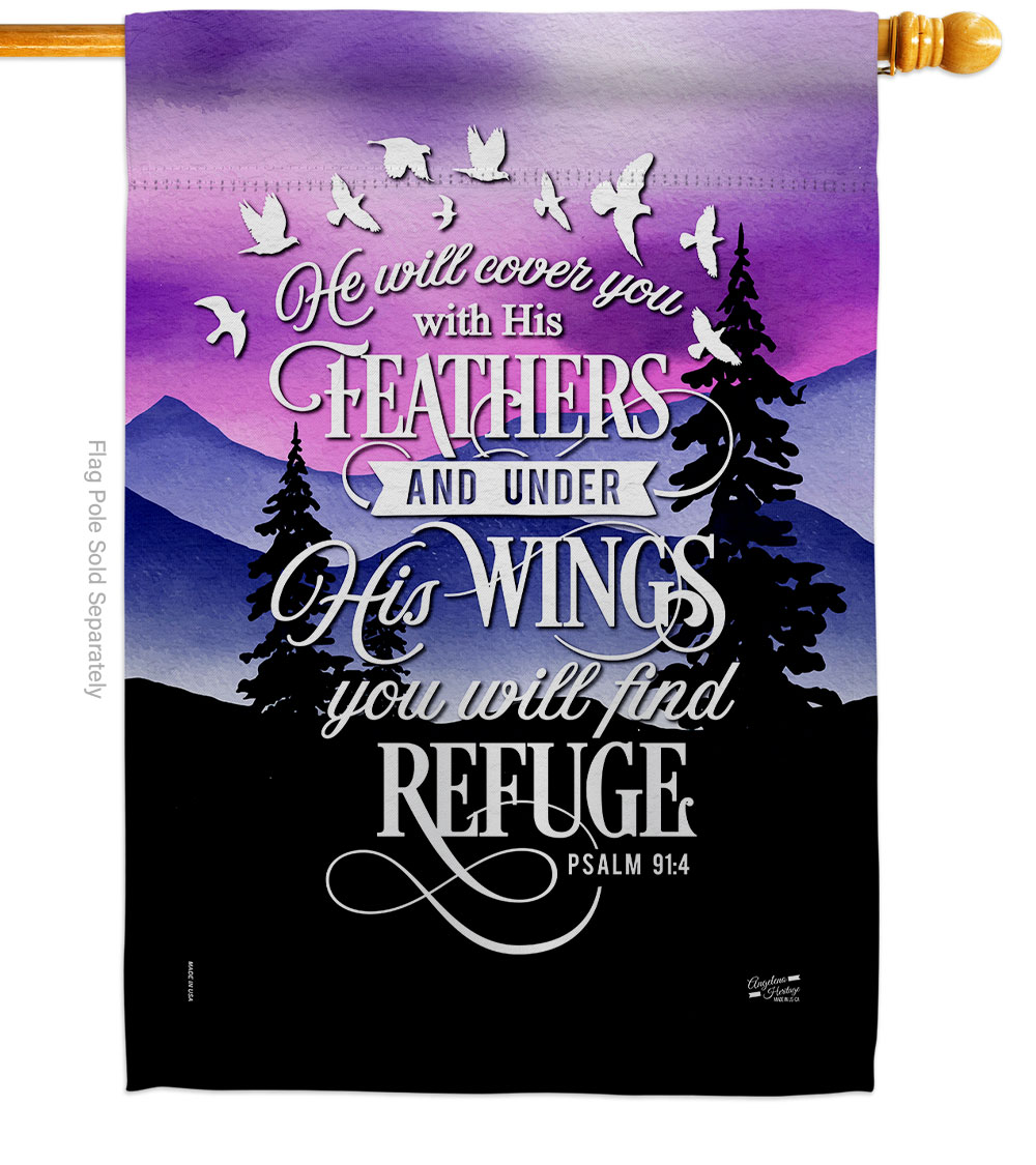 He will cover you with his Feather Religious Bible Verses Double-Sided Garden Decorative House Flag, Multi Color