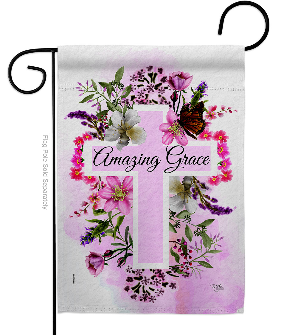 G153089-BO Floral Amazing Grace Religious Bible Verses Double-Sided Decorative Garden Flag, Multi Color