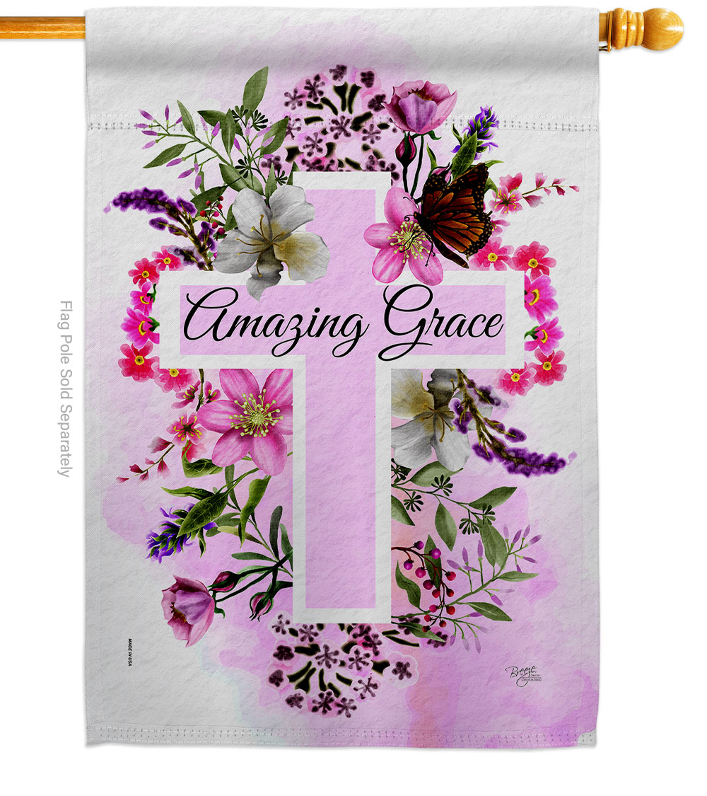 H103089-BO Floral Amazing Grace Religious Bible Verses Double-Sided Garden Decorative House Flag, Multi Color
