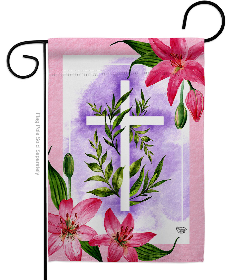 Lilies Cross Religious Faith Double-Sided Decorative Garden Flag, Multi Color