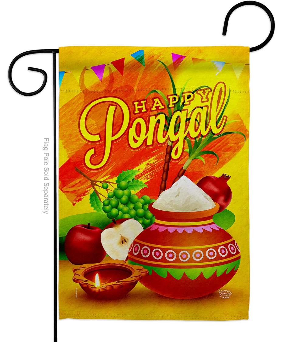 Happy Pongal Religious Double-Sided Decorative Garden Flag, Multi Color