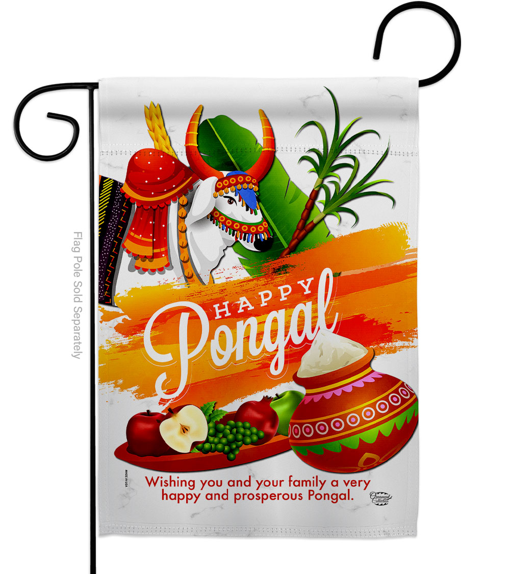 G192514-BO Happy Prosperous Pongal Religious Double-Sided Garden Flag, Multi Color