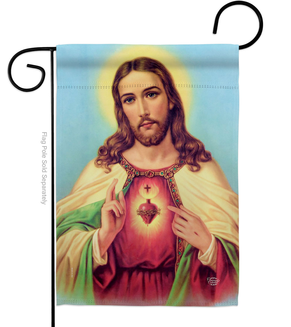 Sacred Heart Jesus Religious Faith Double-Sided Decorative Garden Flag, Multi Color