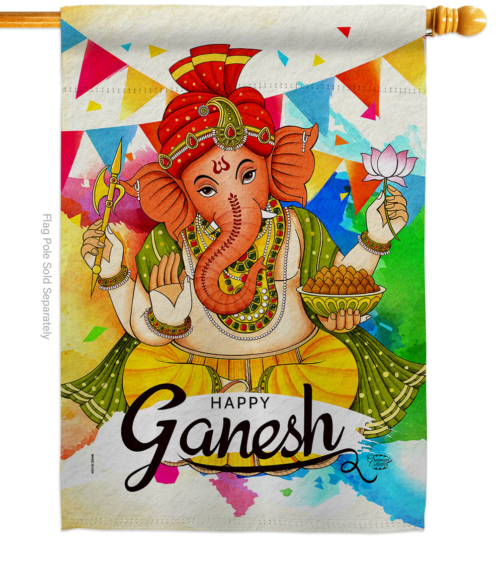 Happy Ganesh Religious Chaturthi Double-Sided Garden Decorative House Flag, Multi Color