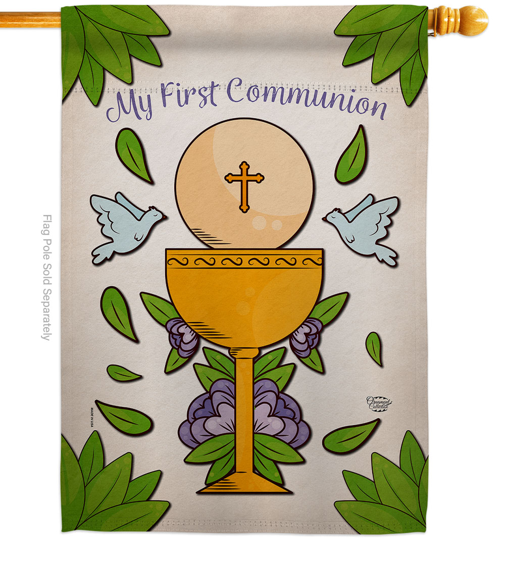 H190071-BO My Holy Communion Religious Faith Double-Sided Garden Decorative House Flag, Multi Color