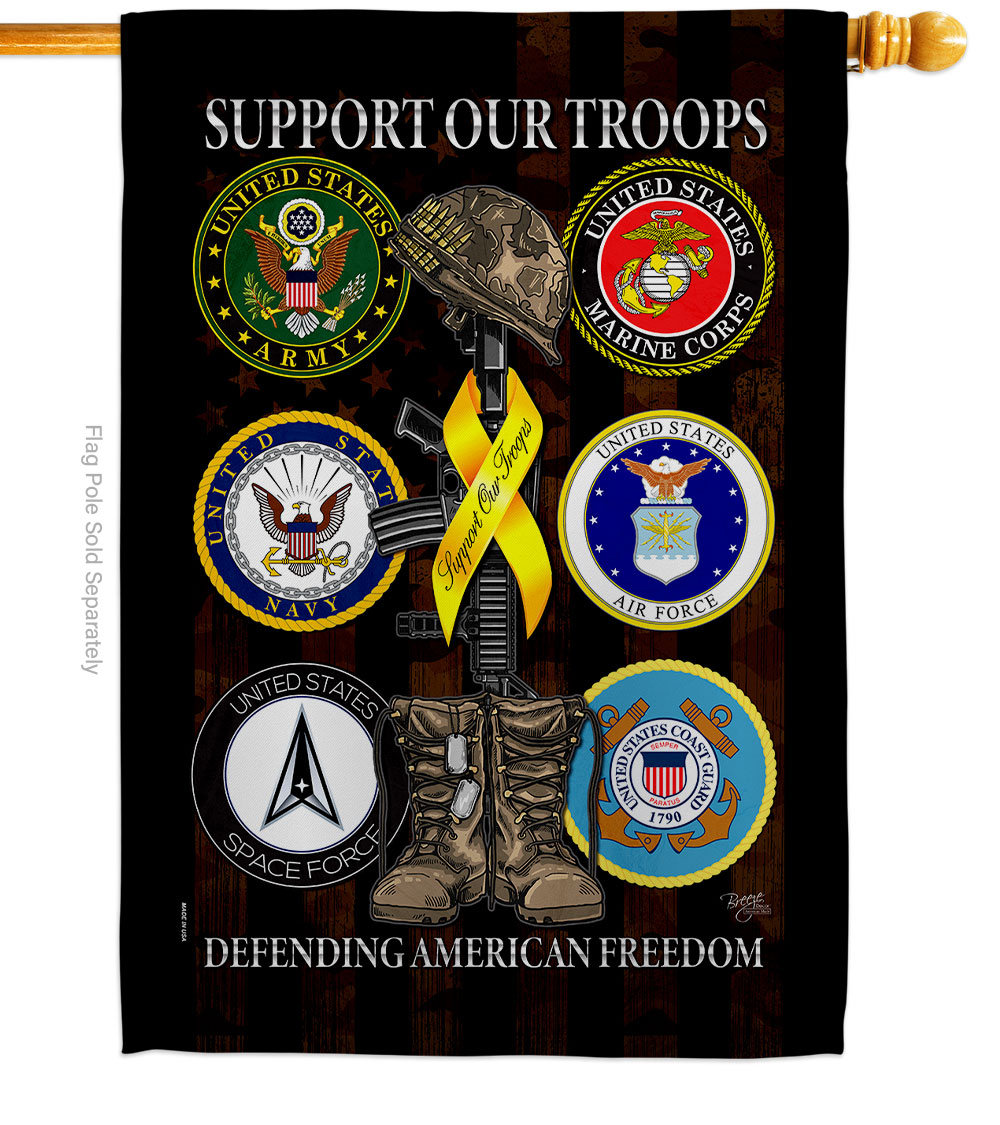 United we Support Armed Forces Military Service Double-Sided Garden Decorative House Flag, Multi Color