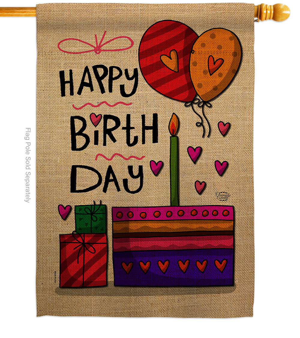 H192184-BO Happy Birth Day Celebration Birthday Double-Sided Garden Decorative House Flag, Multi Color