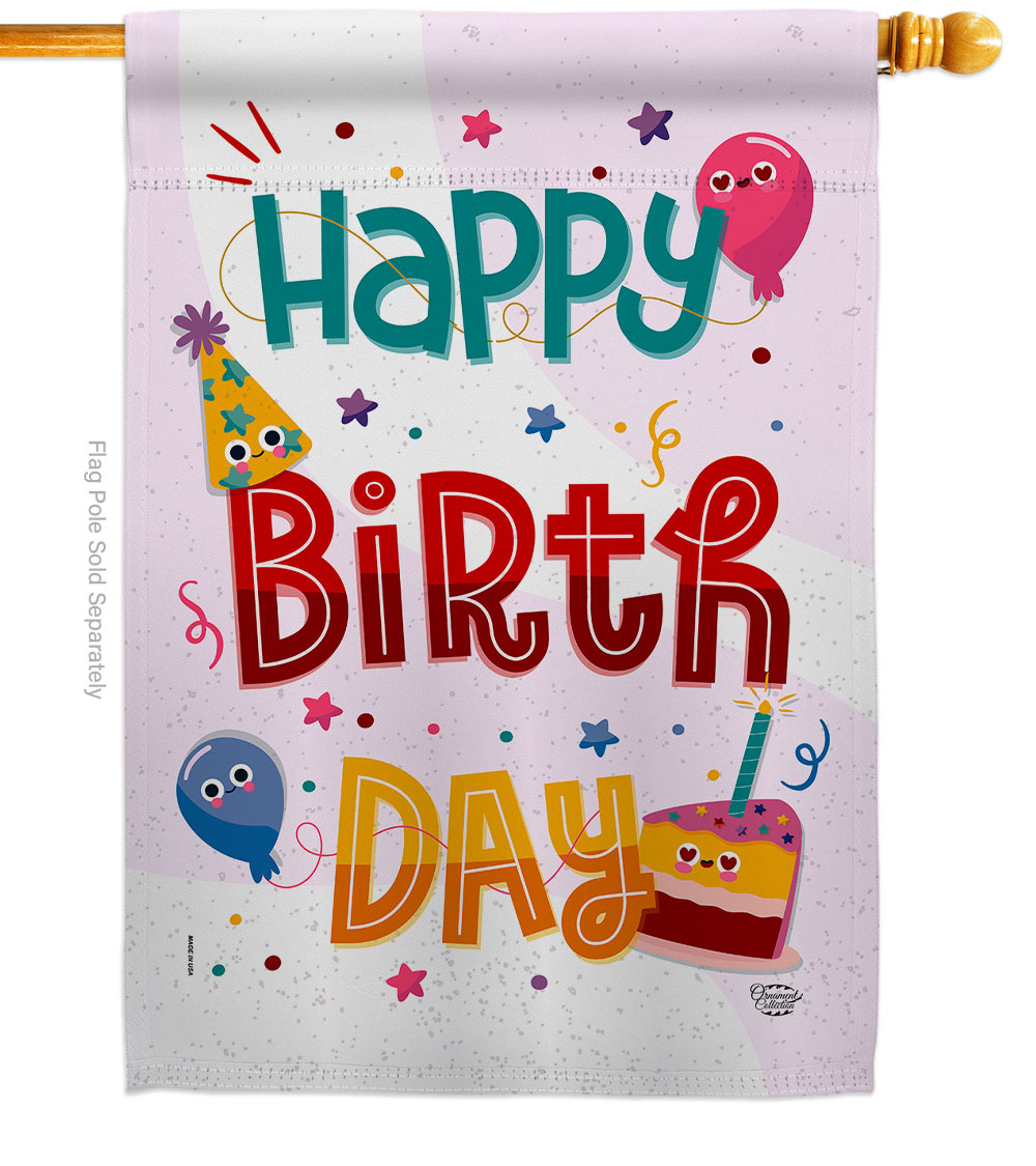 Cute Birthday Celebration Double-Sided Garden Decorative House Flag, Multi Color