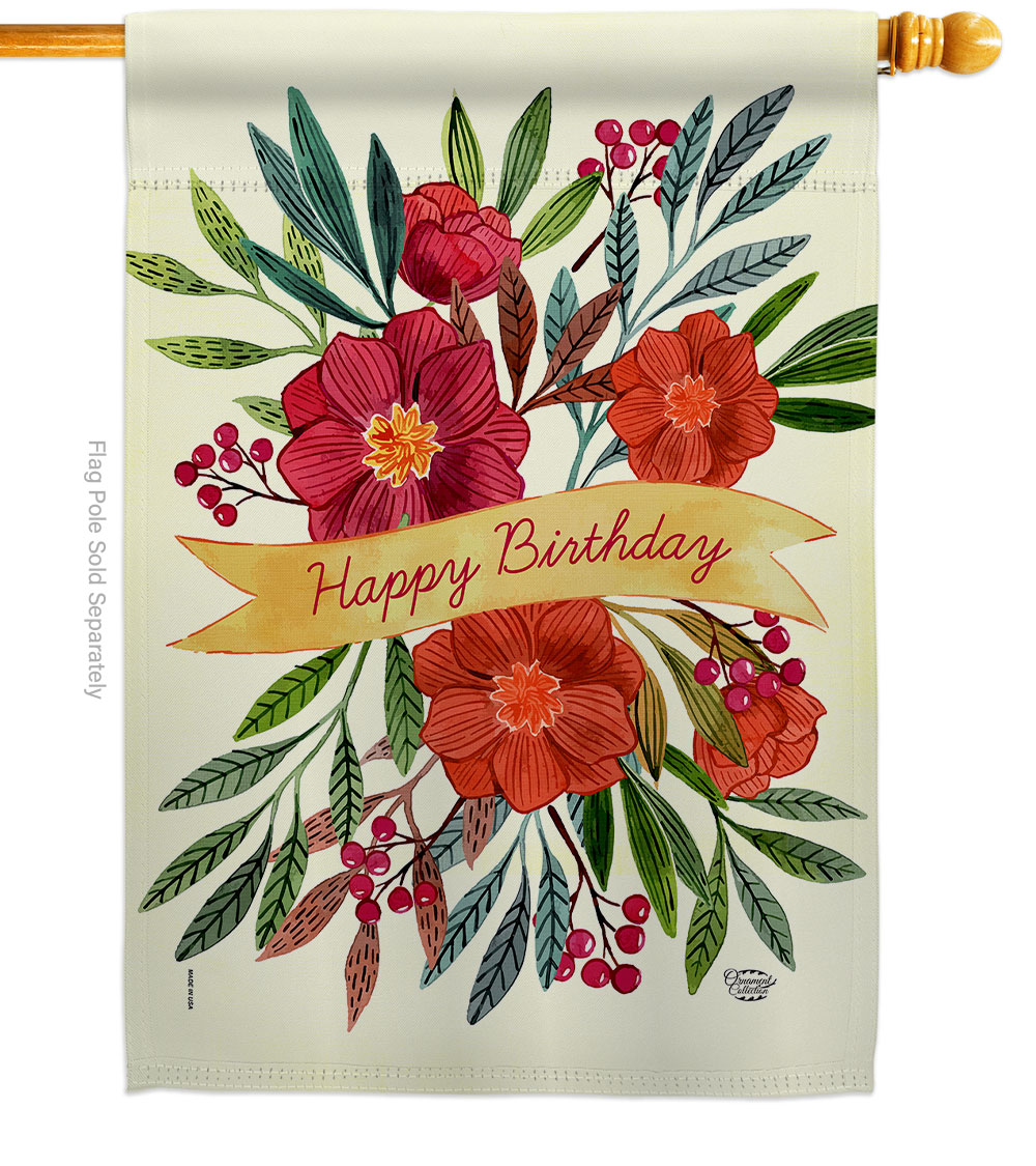 Happy Birthday Celebration Double-Sided Garden Decorative House Flag, Multi Color