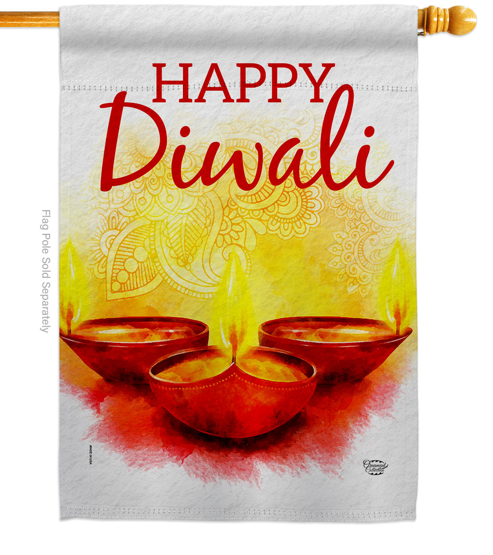 Diwali Greeting Celebration Double-Sided Garden Decorative House Flag, Multi Color