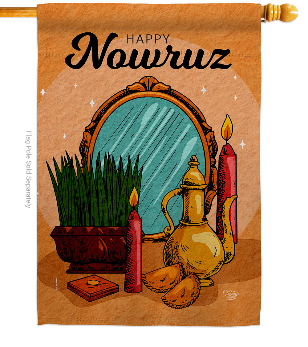 H192482-BO Happy Persian Style New Year Celebration Nowruz Double-Sided Garden Decorative House Flag, Multi Color