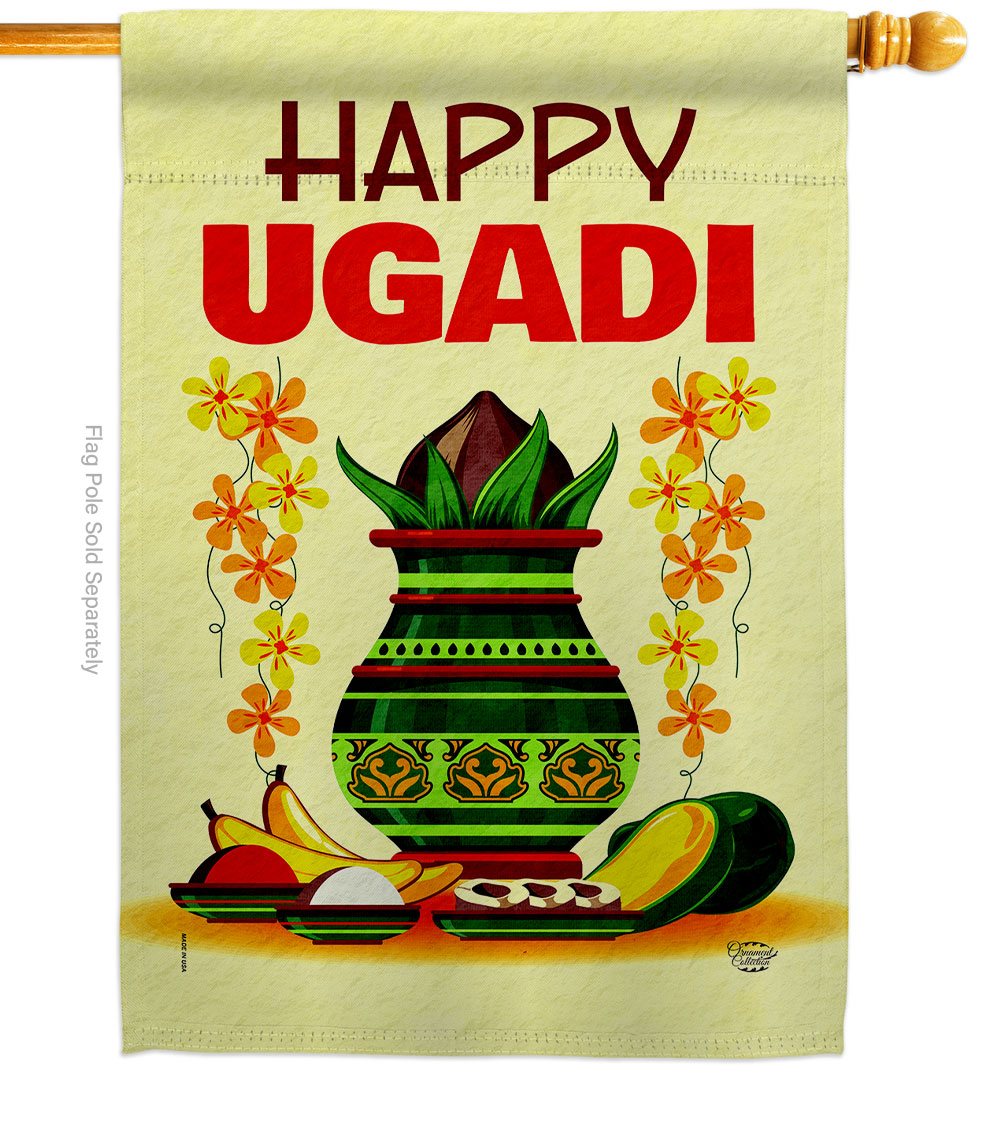 Happy Ugadi Celebration Double-Sided Garden Decorative House Flag, Multi Color