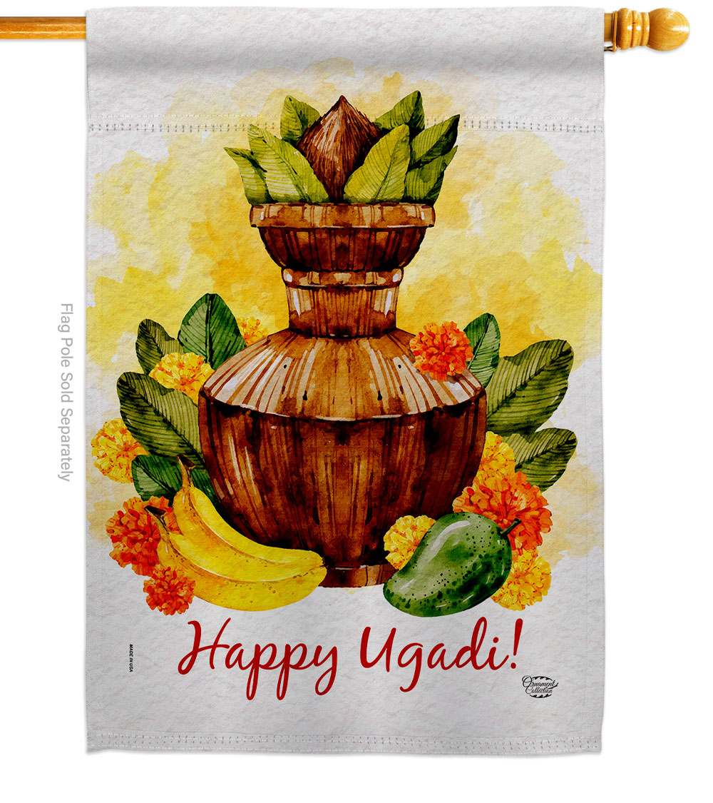Ugadi Celebration Double-Sided Garden Decorative House Flag, Multi Color