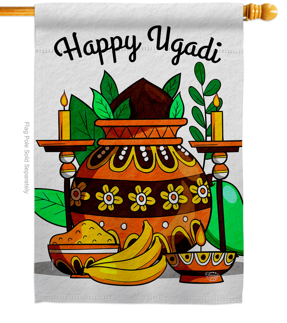 Celebrate Ugadi Celebration Double-Sided Garden Decorative House Flag, Multi Color