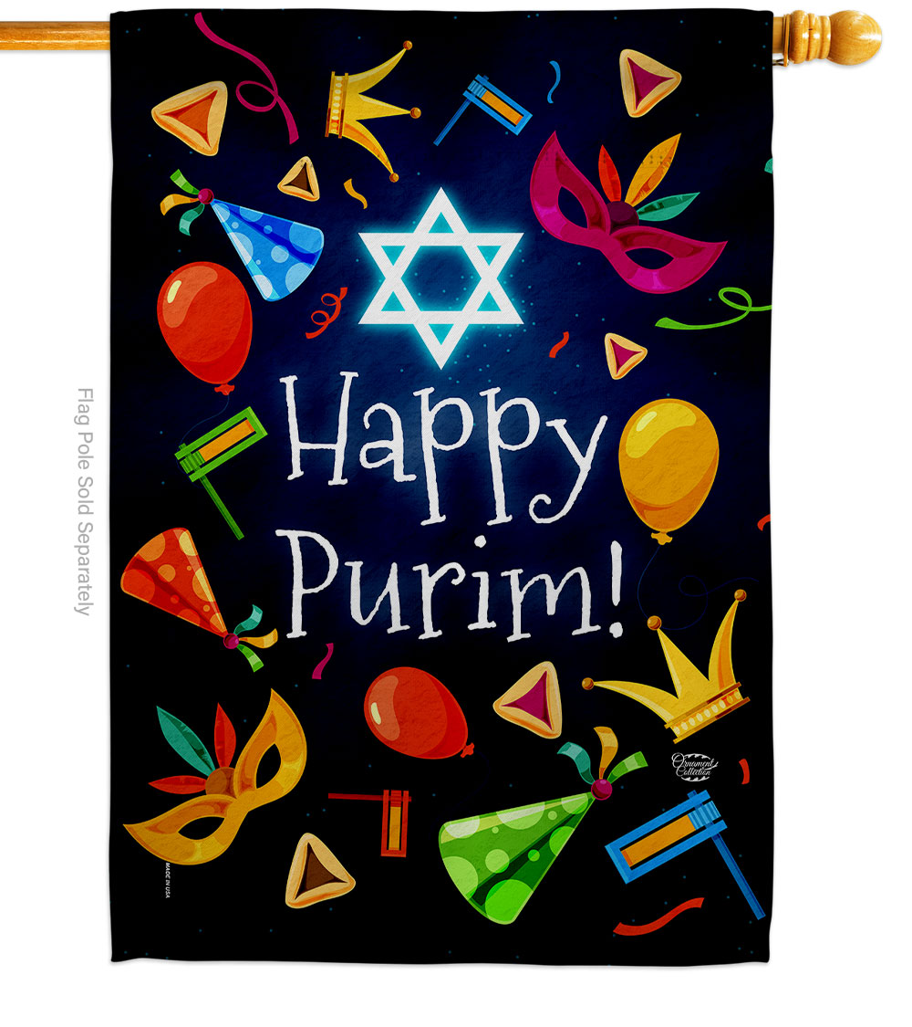 Happy Purim Celebration Double-Sided Garden Decorative House Flag, Multi Color