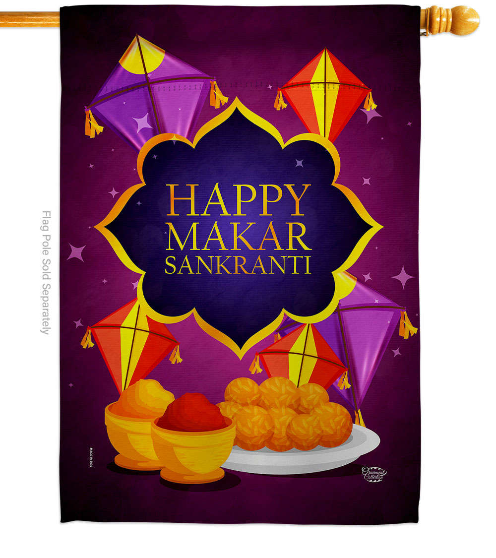 Happy Makar Sankranti Celebration Double-Sided Garden Decorative House Flag, Multi Color