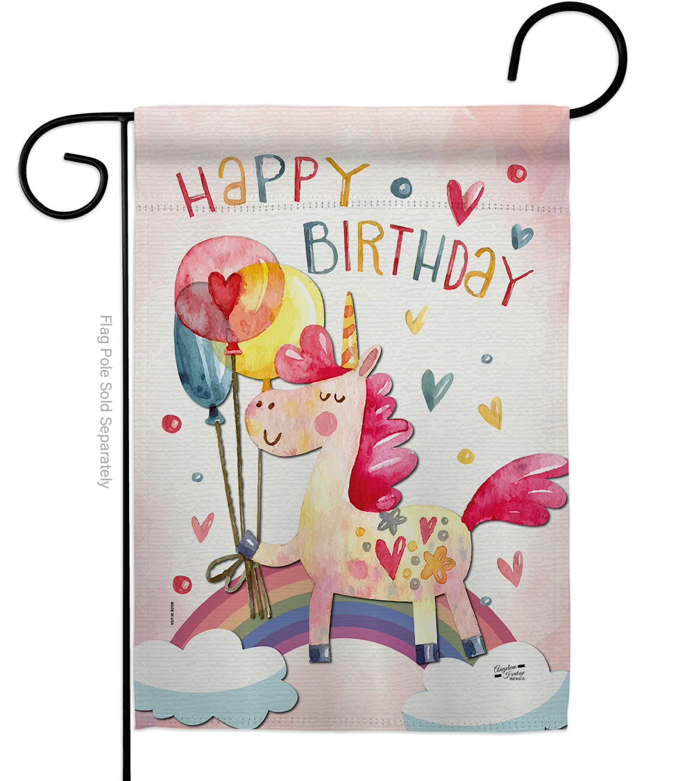 G135163-BO Unicorn Birthday Celebration Double-Sided Decorative Garden Flag, Multi Color