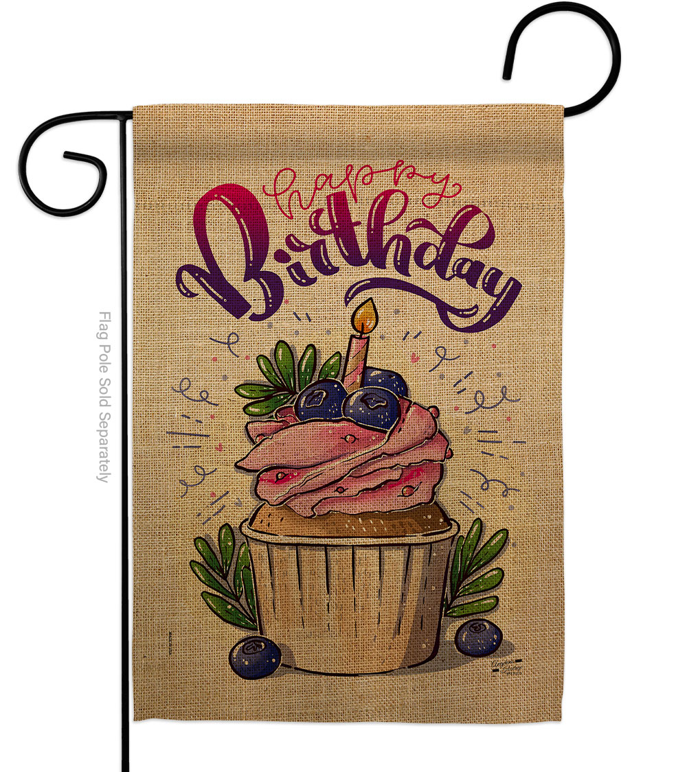 G135234-BO Birthday Cupcak Celebration Double-Sided Decorative Garden Flag, Multi Color