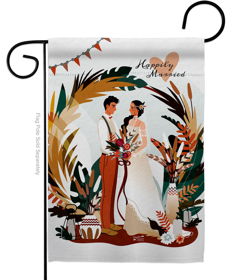 G135456-BO Happily Married Celebration Wedding Double-Sided Decorative Garden Flag, Multi Color