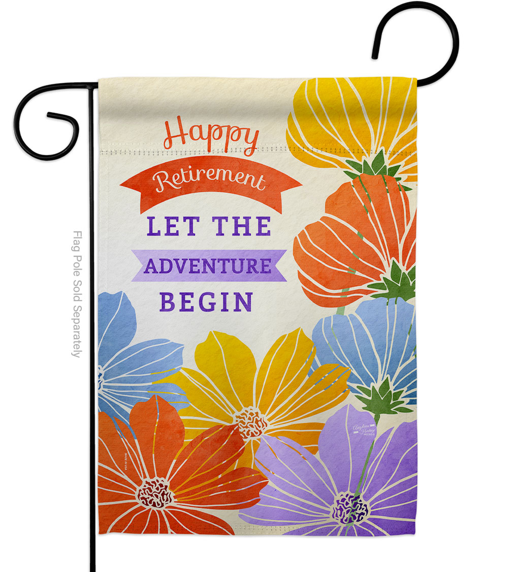 G135509-BO Retirement Adventure Celebration Double-Sided Decorative Garden Flag, Multi Color