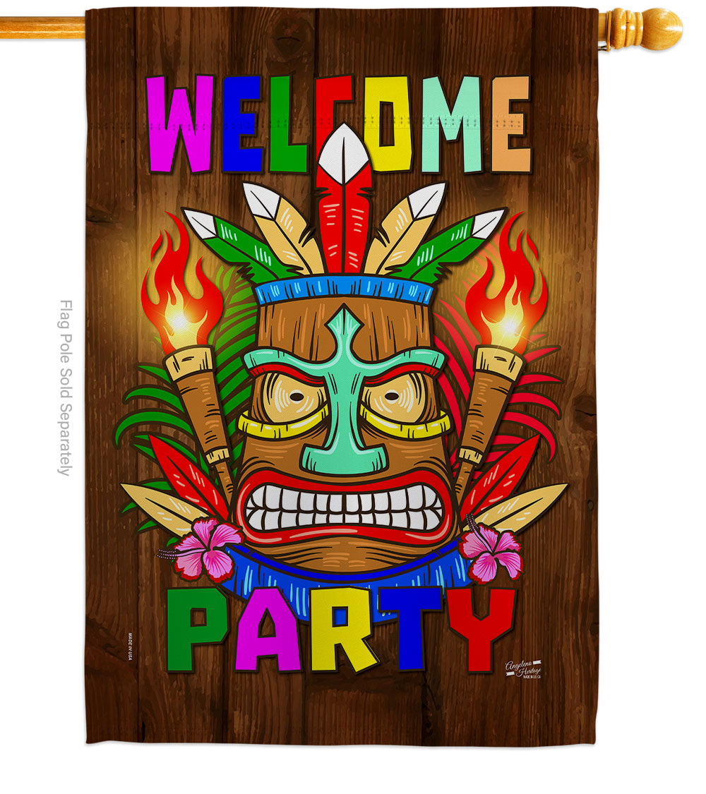 Welcome Tiki Party Celebration Double-Sided Garden Decorative House Flag, Multi Color