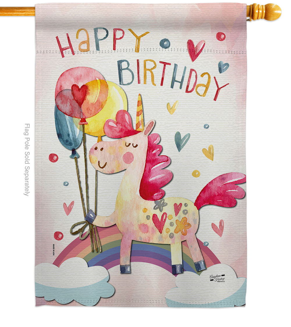 Unicorn Birthday Celebration Double-Sided Garden Decorative House Flag, Multi Color