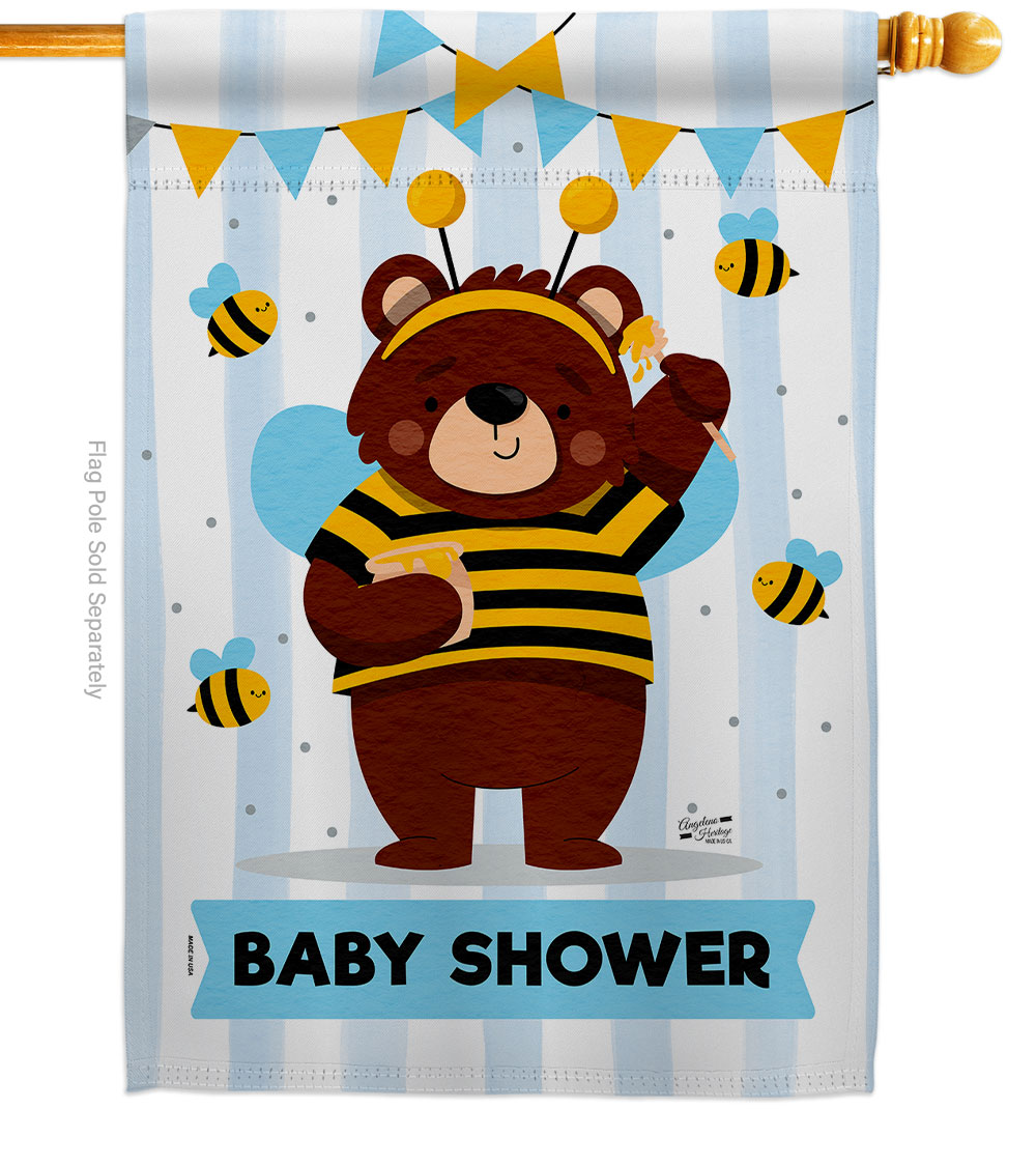 Baby Bear Shower Celebration New Born Double-Sided Decorative Vertical House Flag, Multi Color