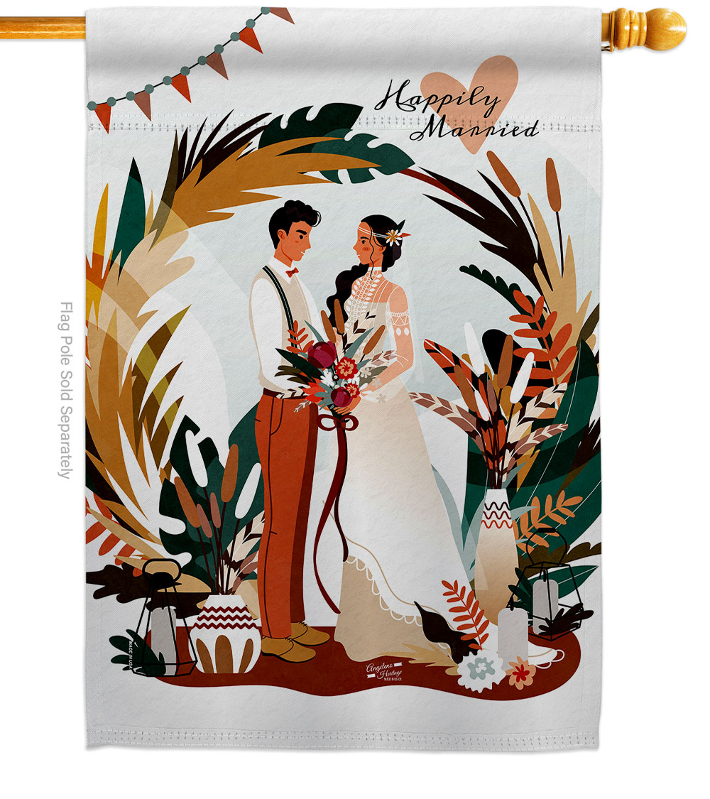 Happily Married Celebration Wedding Double-Sided Garden Decorative House Flag, Multi Color