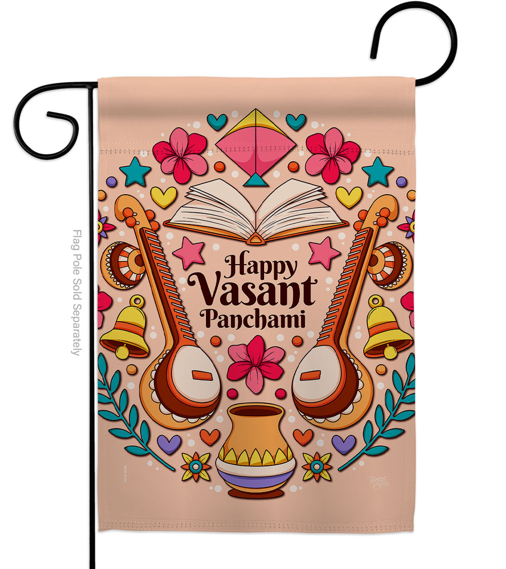 G153076-BO Happy Vasant Panchami Celebration Basant Double-Sided Decorative Garden Flag, Multi Color