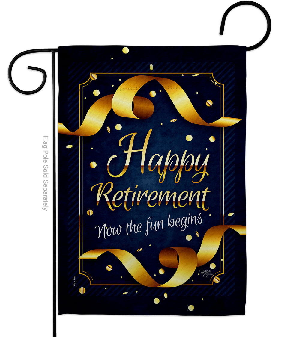 G158636-BO Retirement Fun Begins Celebration Double-Sided Decorative Garden Flag, Multi Color