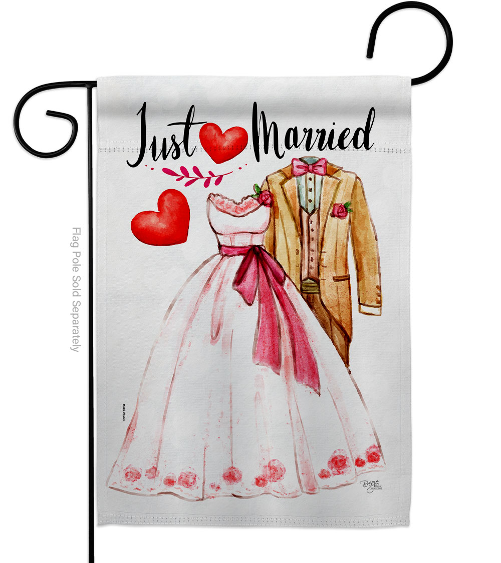 G165222-BO Just Married Celebration Wedding Double-Sided Decorative Garden Flag, Multi Color