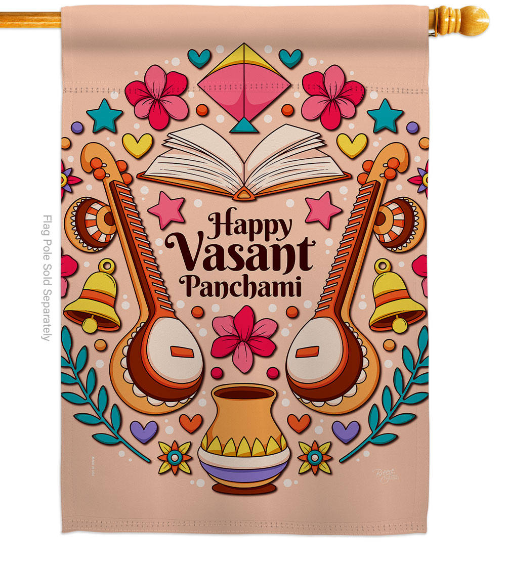 Happy Vasant Panchami Celebration Basant Double-Sided Garden Decorative House Flag, Multi Color