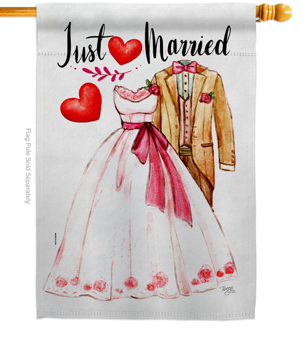 Just Married Celebration Wedding Double-Sided Garden Decorative House Flag, Multi Color