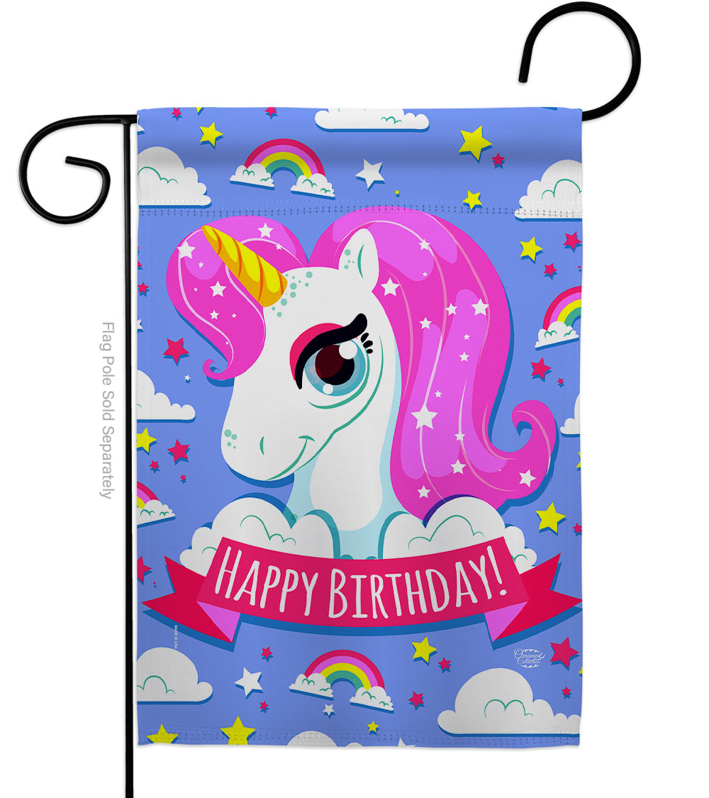 Magical Unicorn Birthday Celebration Double-Sided Decorative Garden Flag, Multi Color