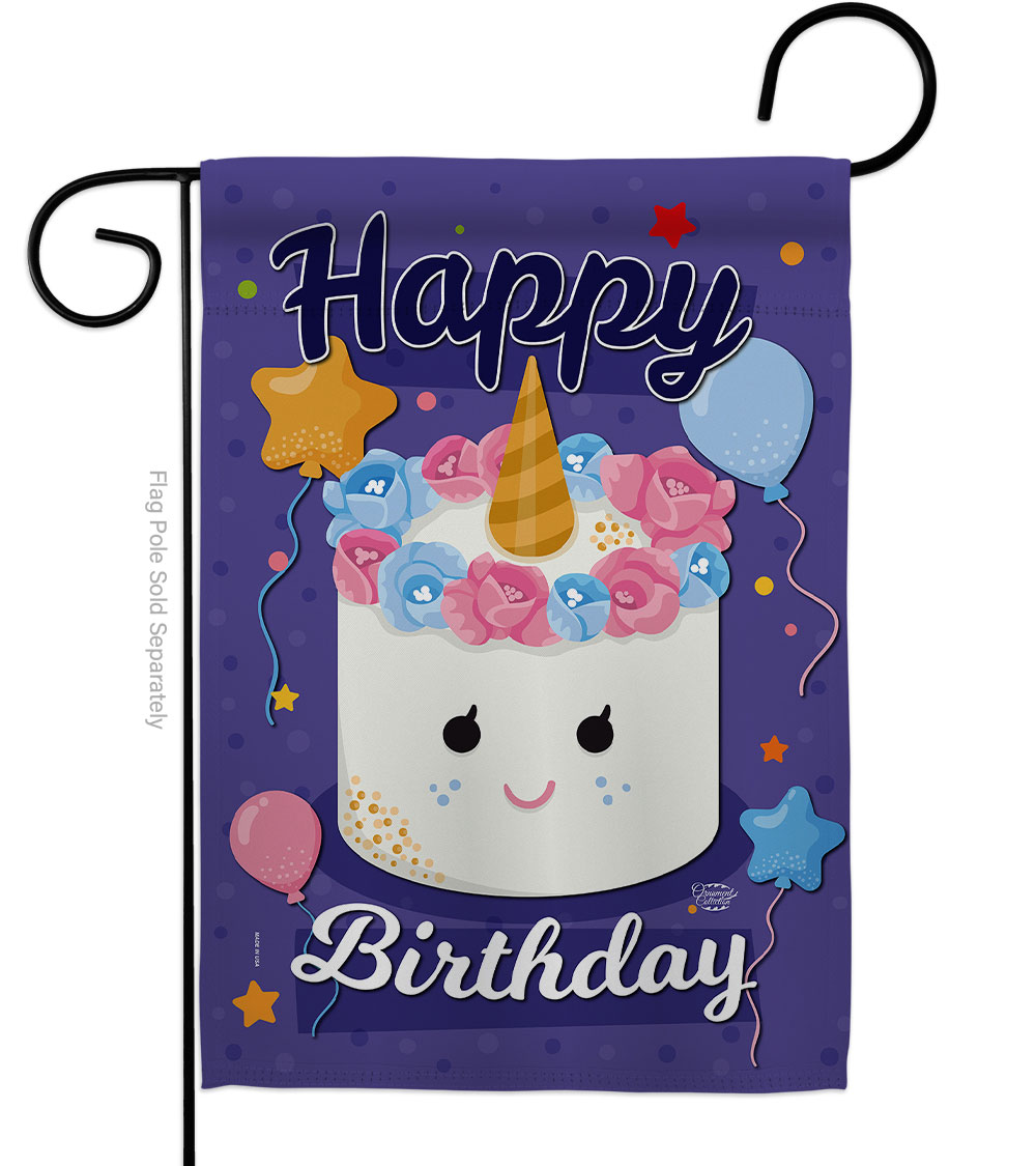 Unicorn Birthday Cake Celebration Double-Sided Decorative Garden Flag, Multi Color