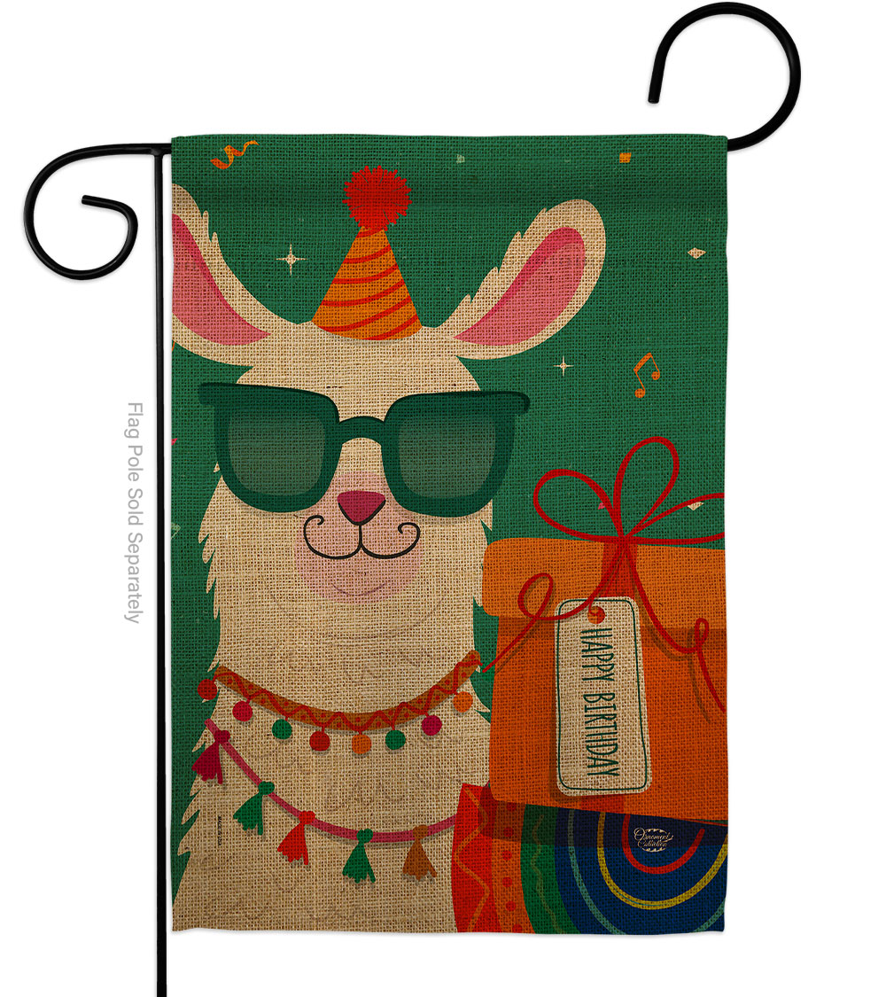 Cool Llamas Birthday Celebration Double-Sided Decorative Garden Flag, Multi Color