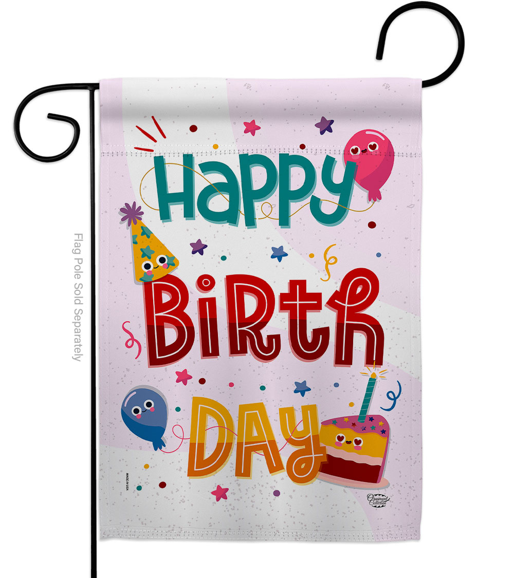 Cute Birthday Celebration Double-Sided Decorative Garden Flag, Multi Color