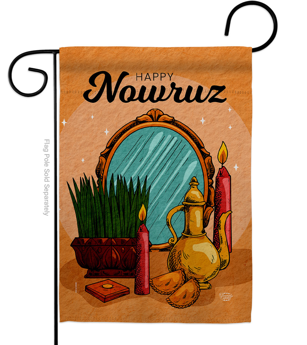 G192482-BO Happy Persian Style New Year Celebration Nowruz Double-Sided Decorative Garden Flag, Multi Color