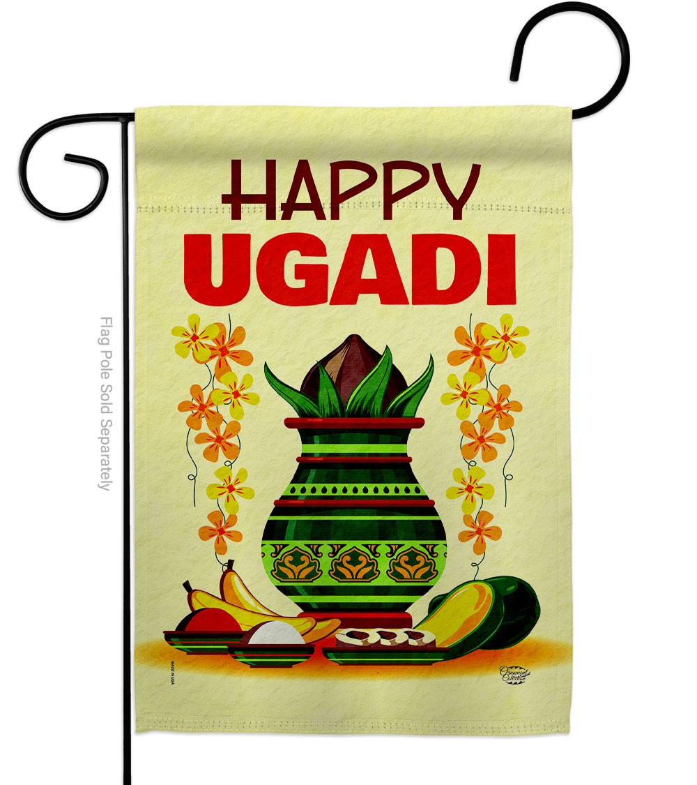 Happy Ugadi Celebration Double-Sided Decorative Garden Flag, Multi Color