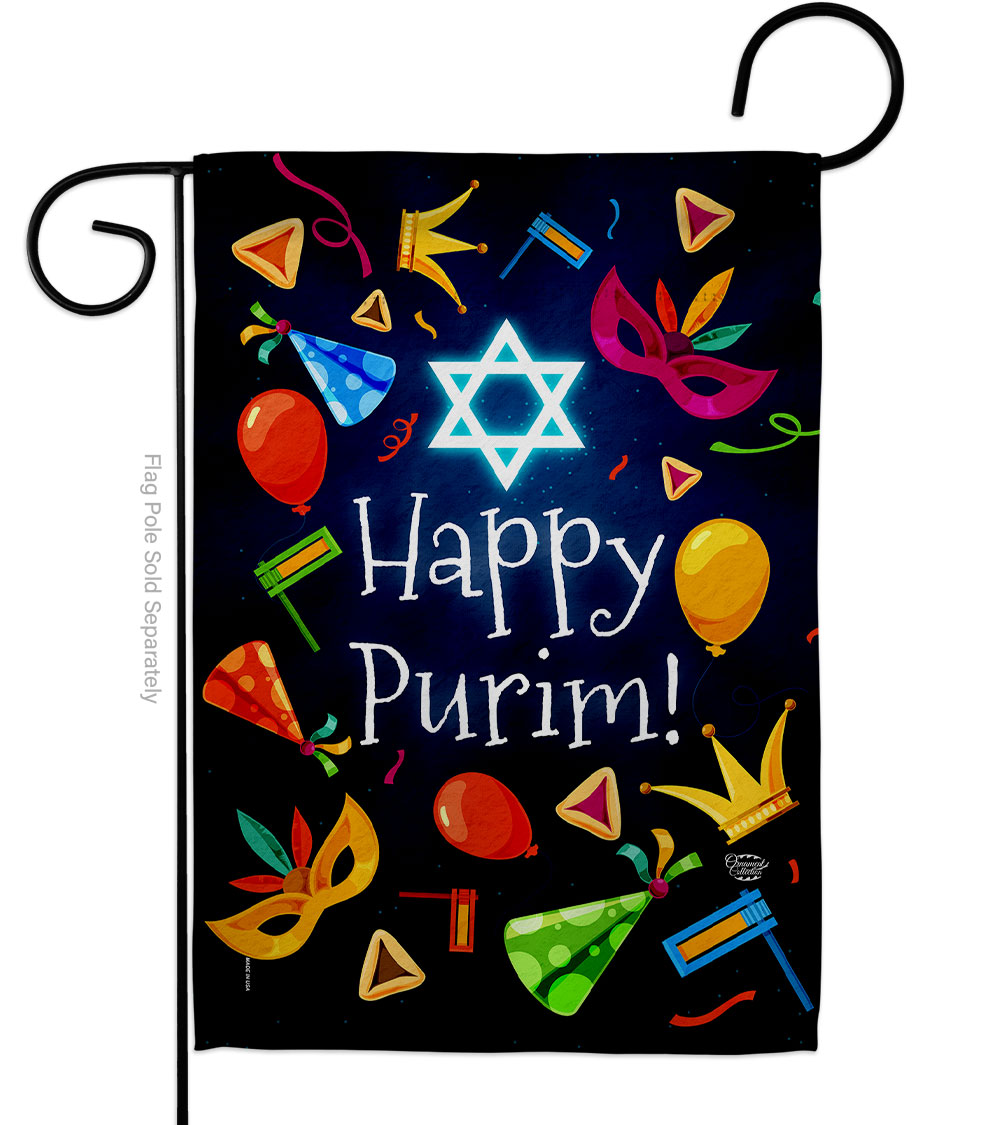 G192592-BO Happy Purim Celebration Double-Sided Decorative Garden Flag, Multi Color