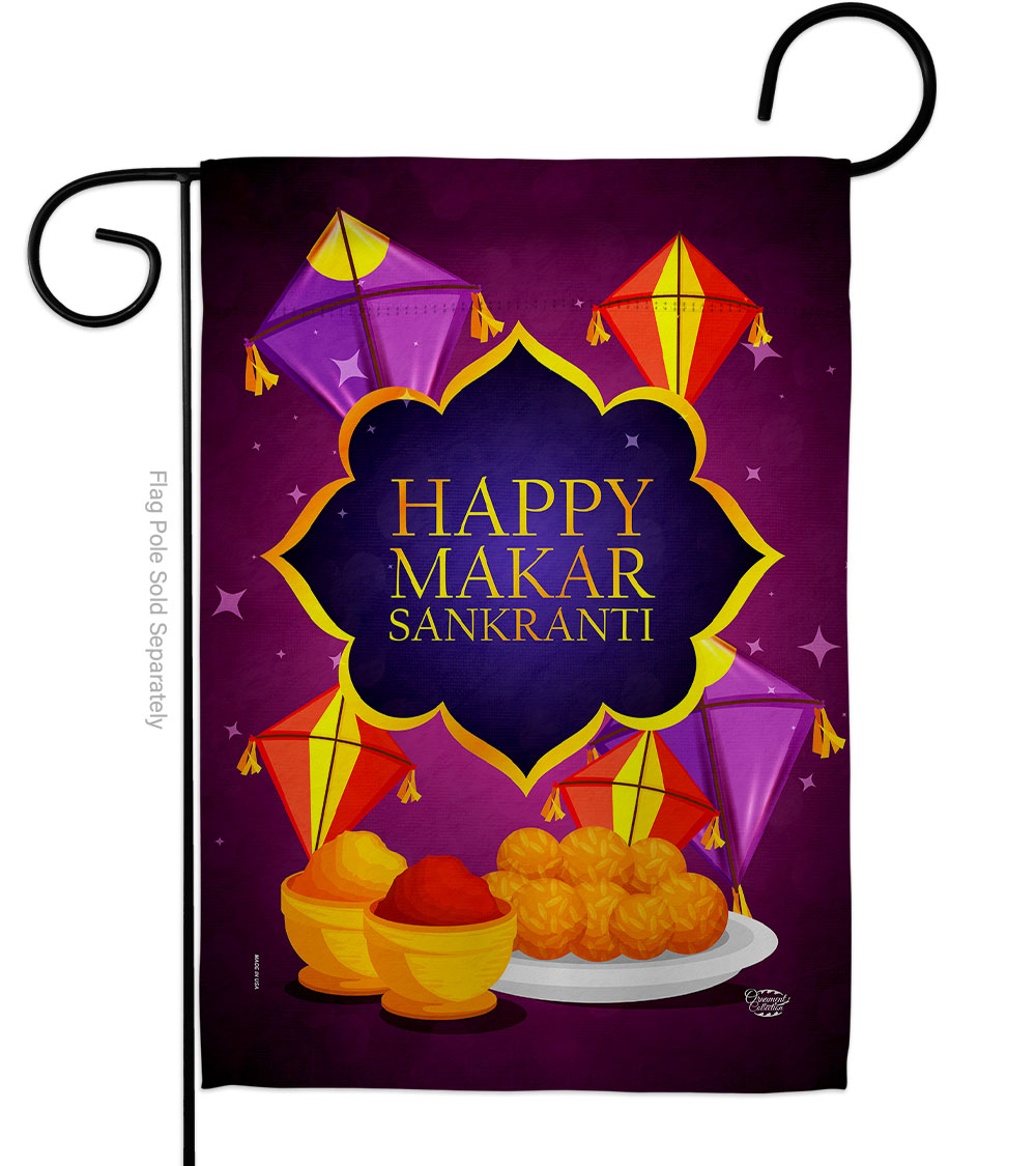 Happy Makar Sankranti Celebration Double-Sided Decorative Garden Flag, Multi Color